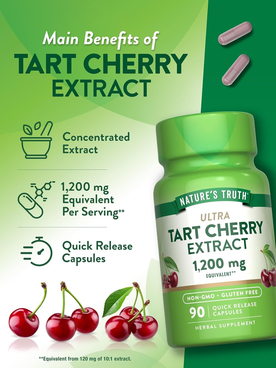 Nature's Truth Ultra Tart Cherry 1200 mg Dietary Supplement Capsules, 180 Count
