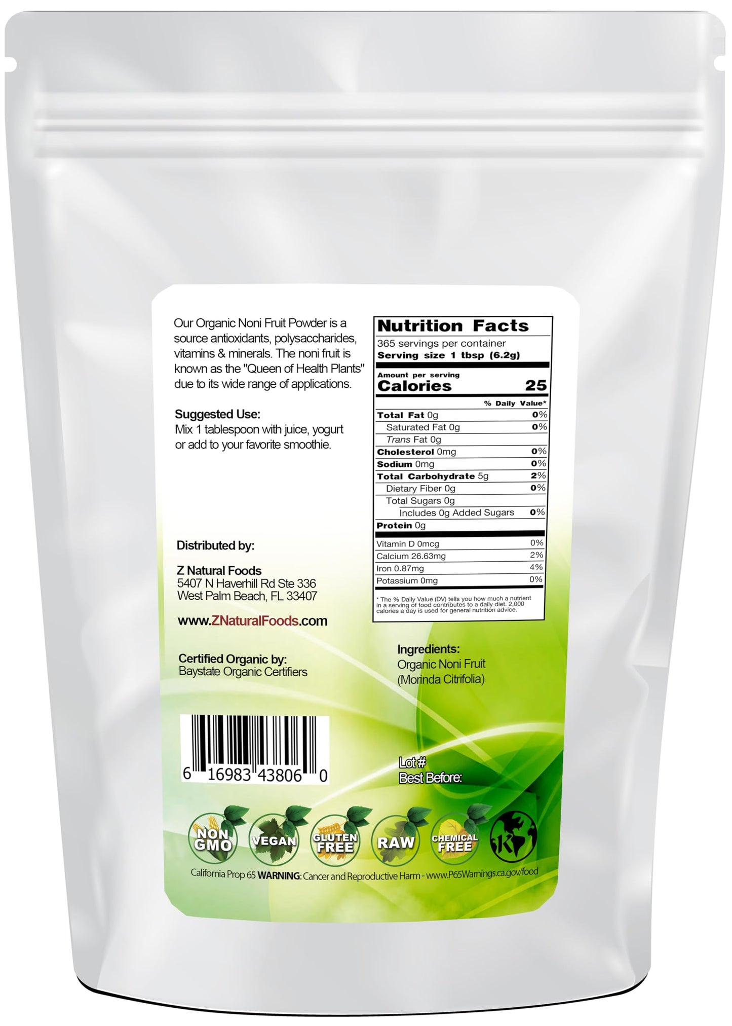 Z Natural Foods Noni Fruit Powder 80 Ounces