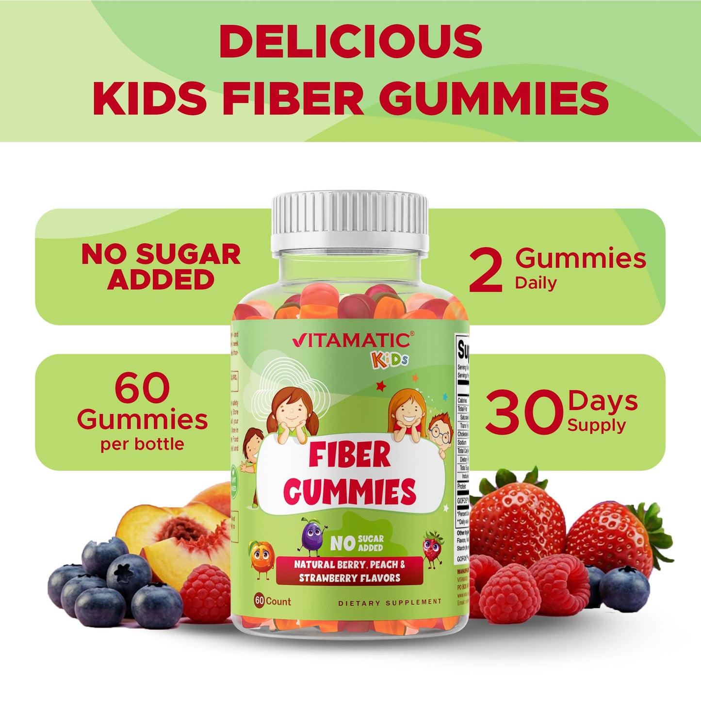 Vitamatic Kids Prebiotic Fiber Gummies 60 Count