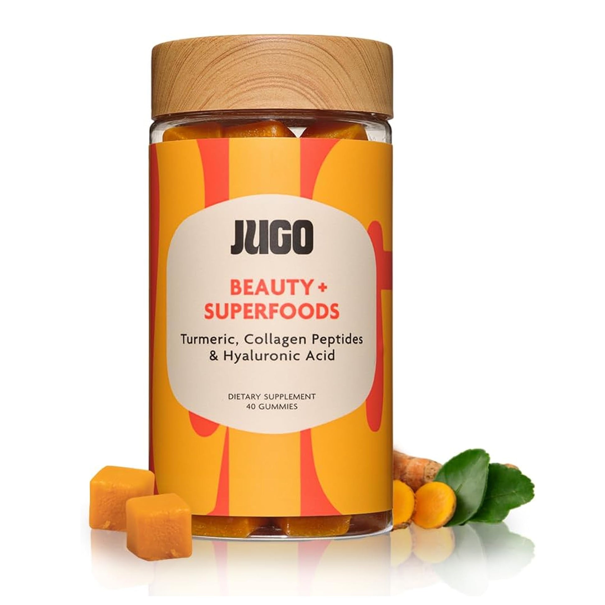 Jugo Beauty + SUPERFOODS Hair, Skin and Nails Collagen Gummies with Hyaluronic Acid and Turmeric, Gummy, 40 Count