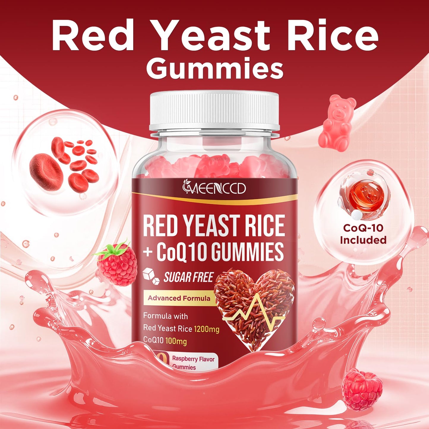 MEENCCD Red Yeast Rice with CoQ10 Gummies, 120 Count