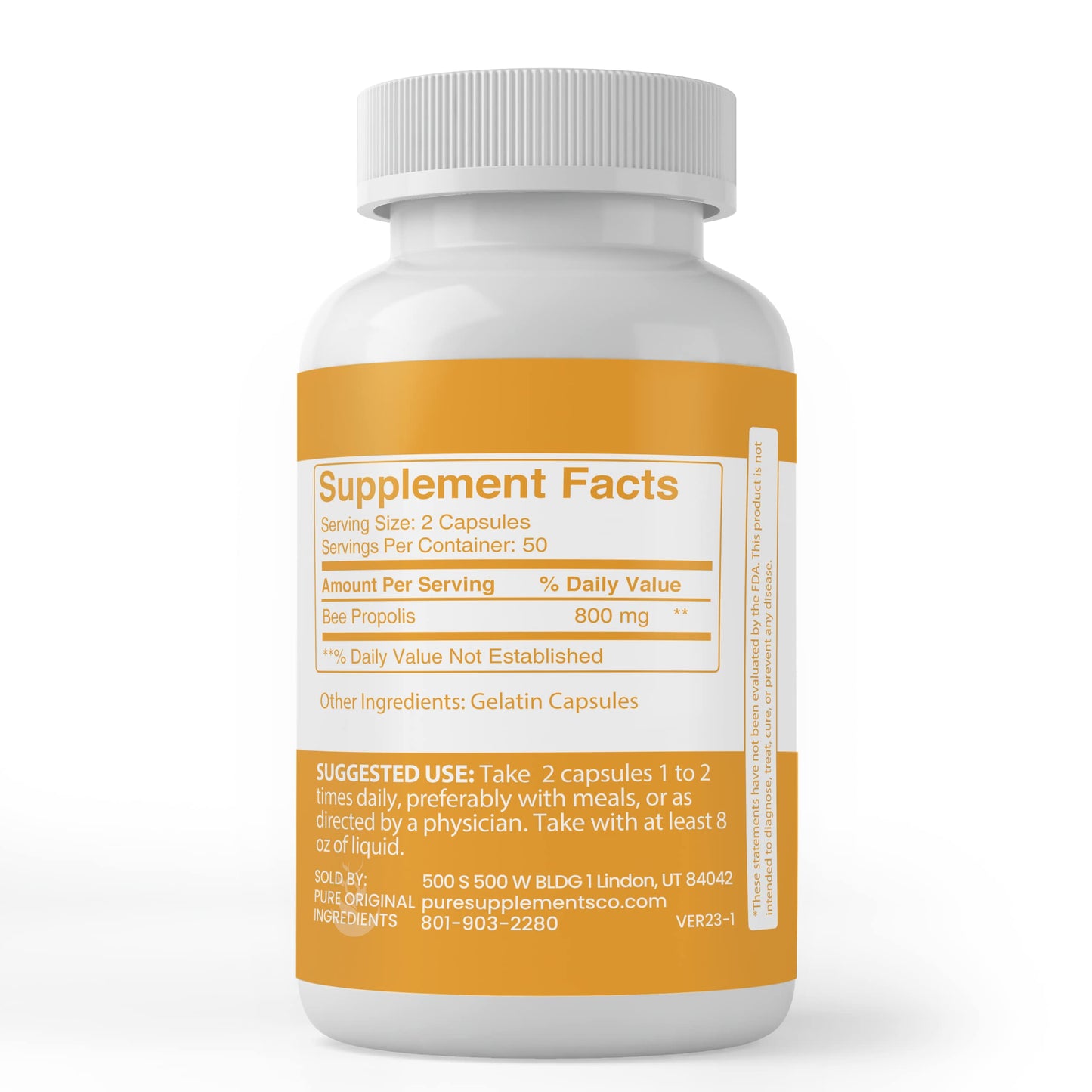 PURE ORIGINAL INGREDIENTS Bee Propolis Capsules 100 Count