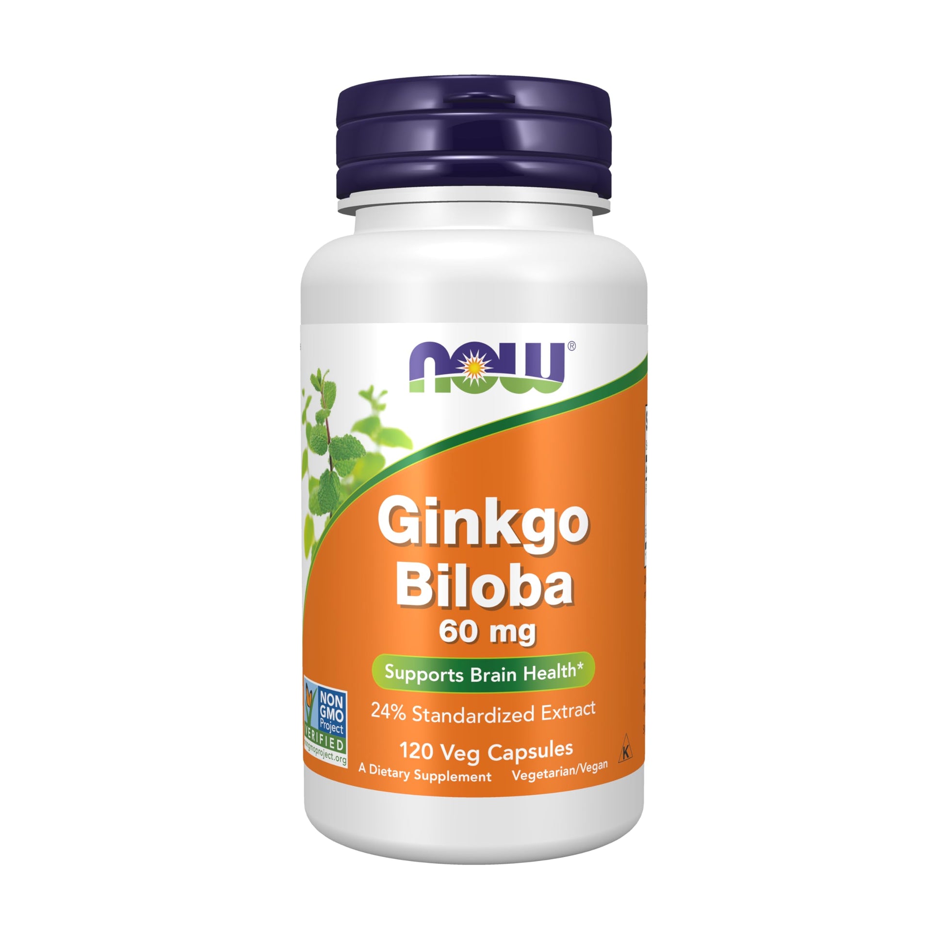 NOW Foods Ginkgo Biloba 60 mg, 24% Standardized Extract, Veg Capsules, 120 Count