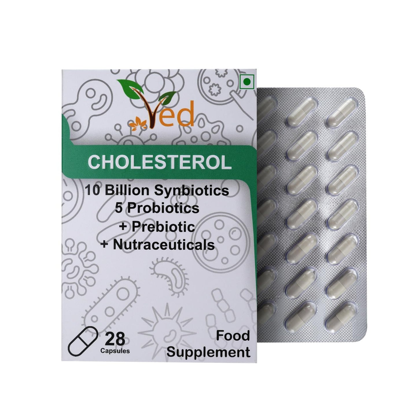 Ved Cholesterol Probiotics and Prebiotics Capsule, 10 Billion CFU, 20 Live Bacterial Cultures, Lactobacillus Helveticus, 28 Count