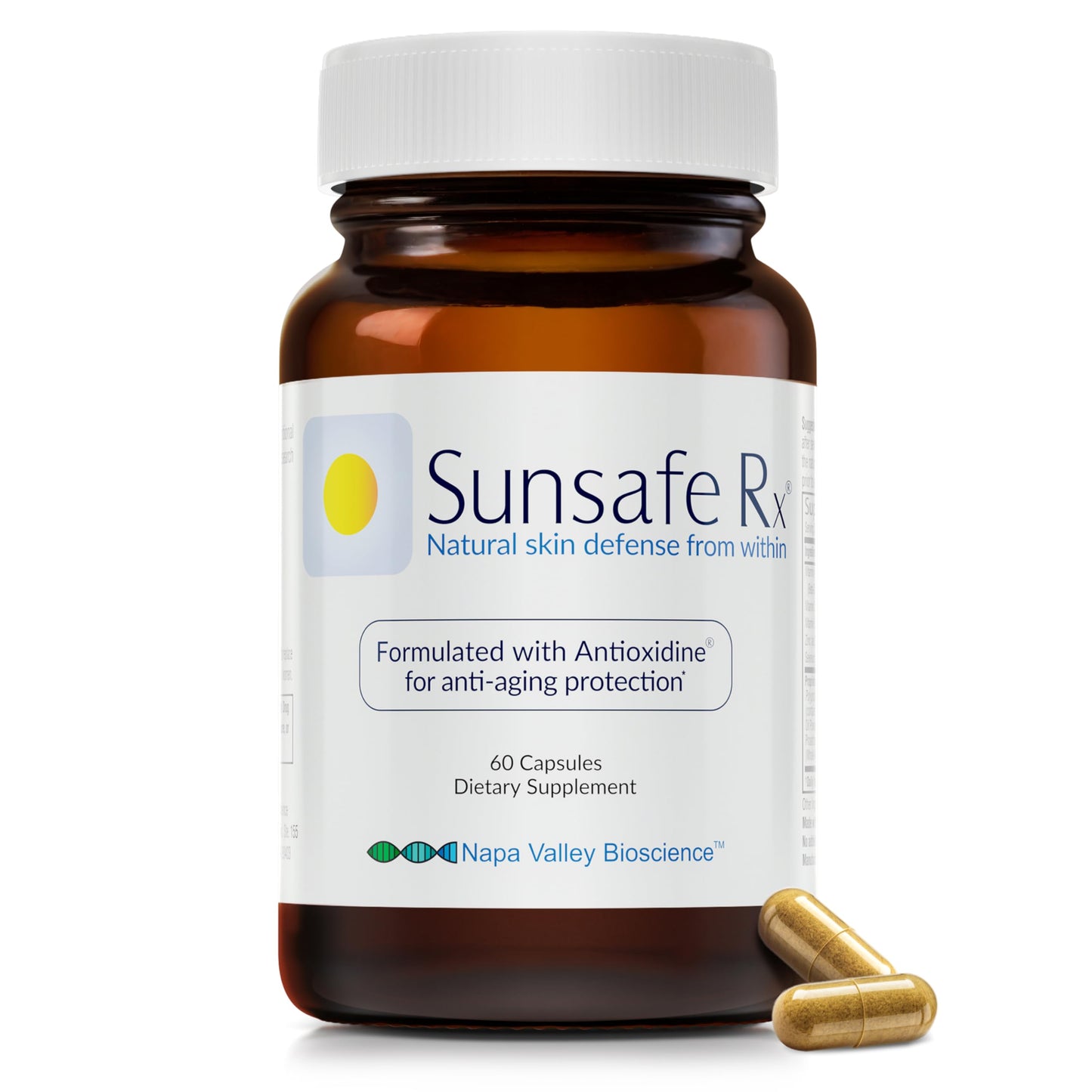 Sunsafe Rx Anti Aging Supplement: Natural Skin Protection Capsules with Antioxidants for a Youthful Appearance & Eye Health + Vitamins, Minerals, & 250mg Polypodium Leucotomos, 60 Capsules