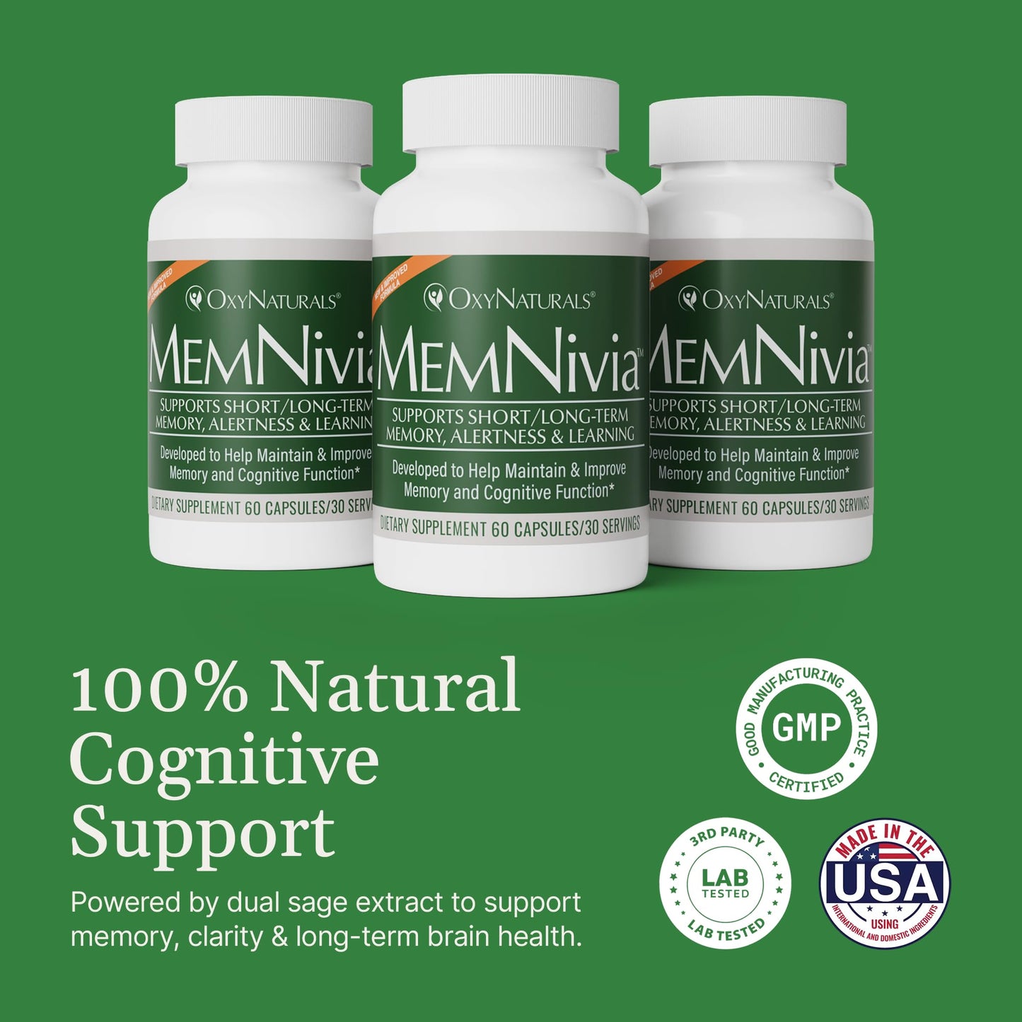 OxyNaturals MemNivia Brain Supplements for Memory & Focus Capsules 300