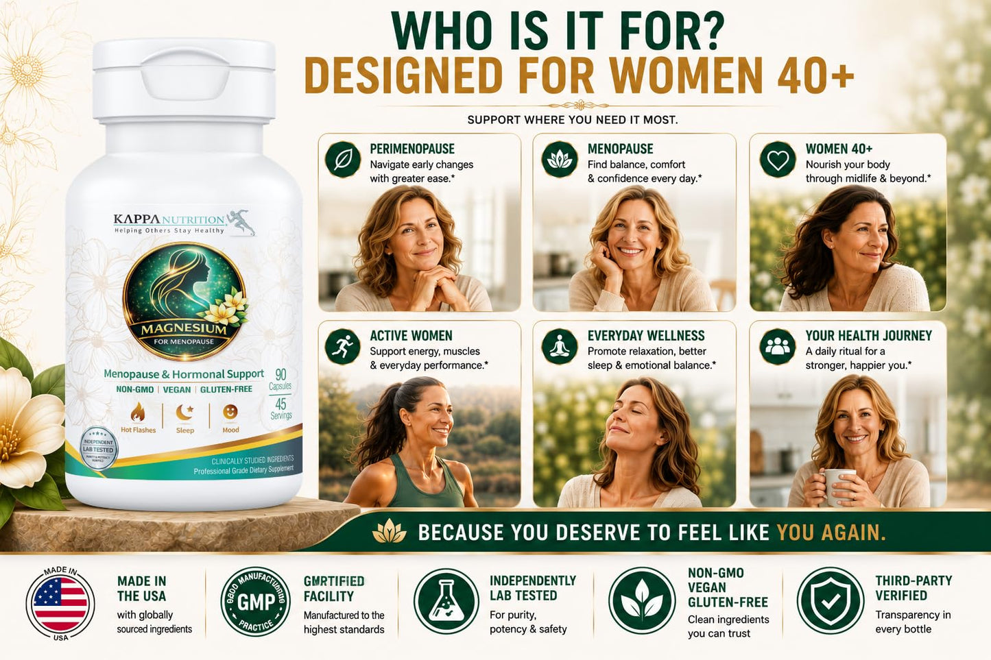 Kappa Nutrition Magnesium for Menopause 90 Capsules