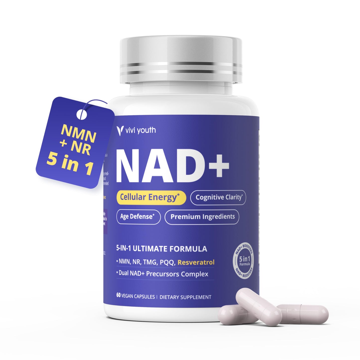 VIVI Youth NAD+ Supplements for Women Multi-Pathway NAD Booster Capsule 60 Count