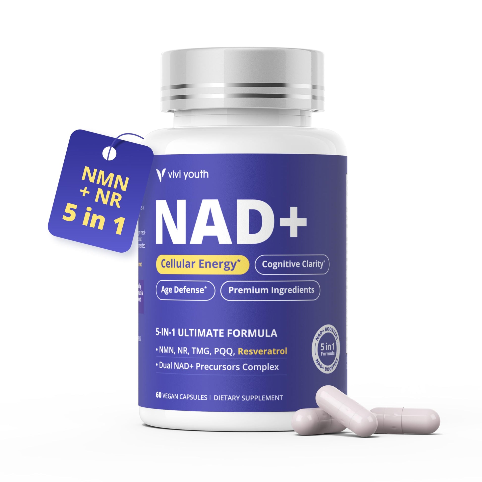 VIVI Youth NAD+ Supplements for Women Multi-Pathway NAD Booster Capsule 60 Count