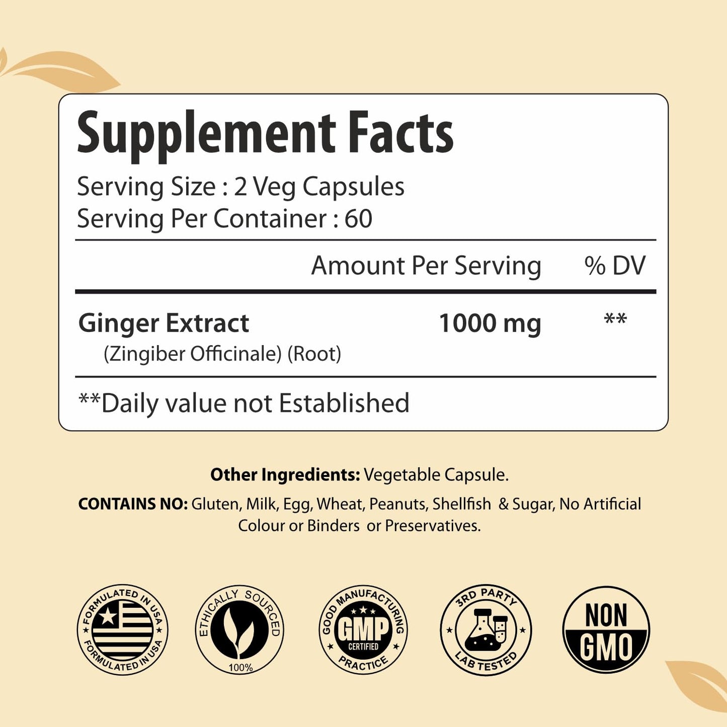 ForestVibe Ginger Root 1000mg Capsules, 120 Count