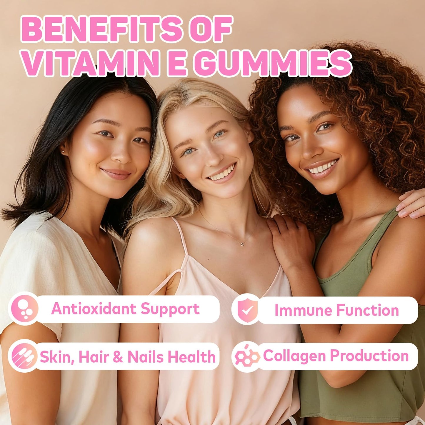 HFELIZ Vitamin E Gummies for Women Chewable 60 Count