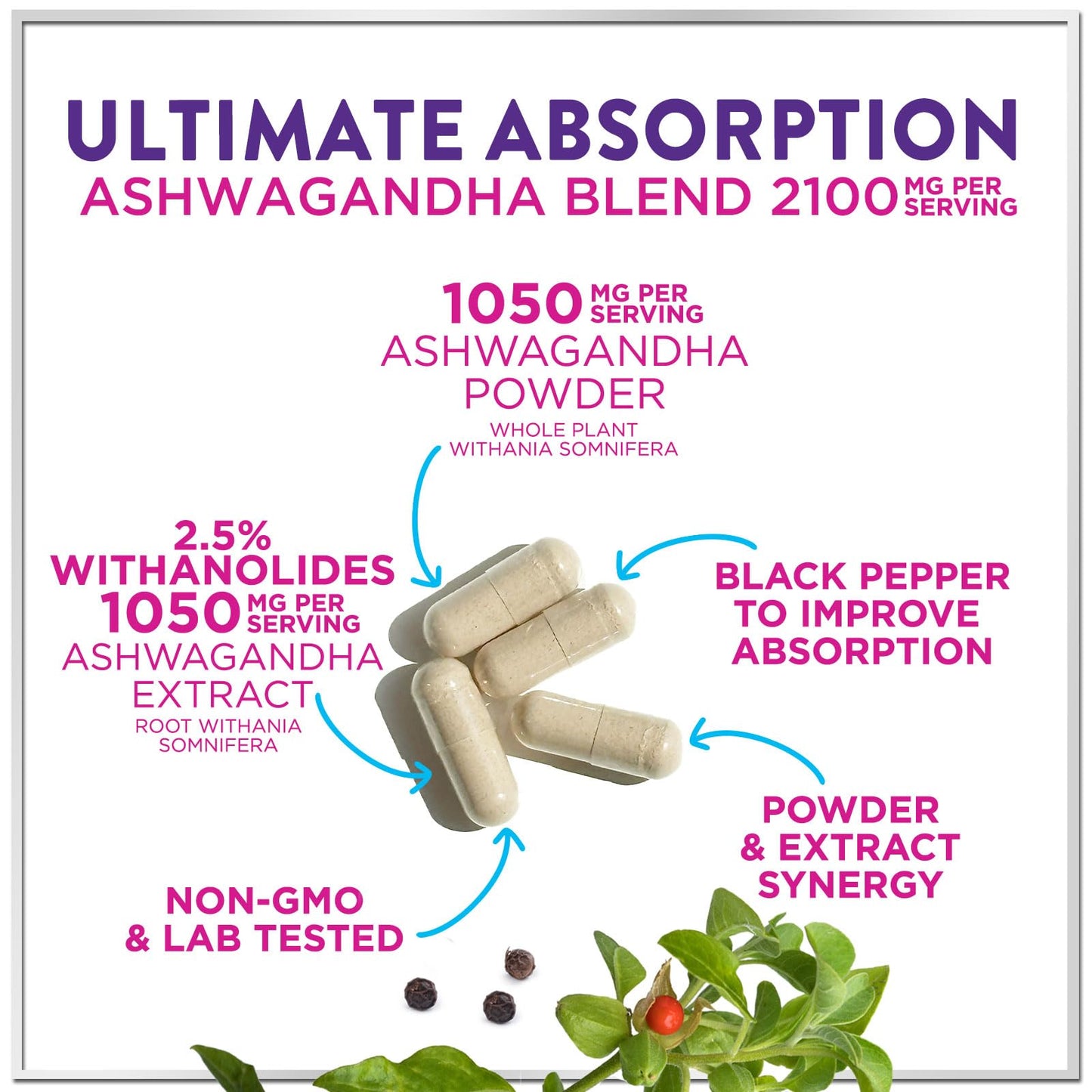 Hello Lovely! Ashwagandha Supplements for Women Capsules, 120 Count