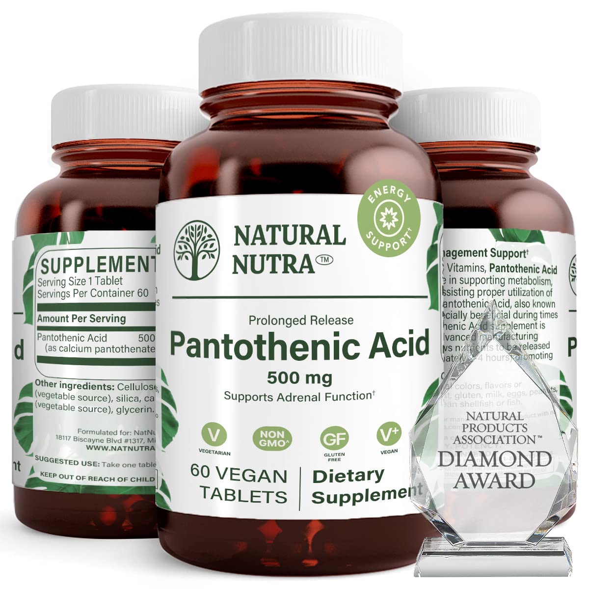 Natural Nutra Time Release Pantothenic Acid 500 mg Vitamin B5 Supplement Tablet, 60 Tablets