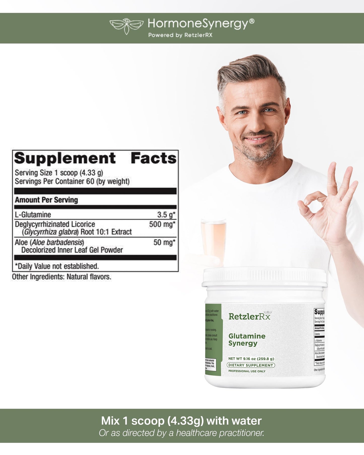 HormoneSynergy Glutamine Synergy L-Glutamine Powder with DGL & Aloe, 9.16 oz