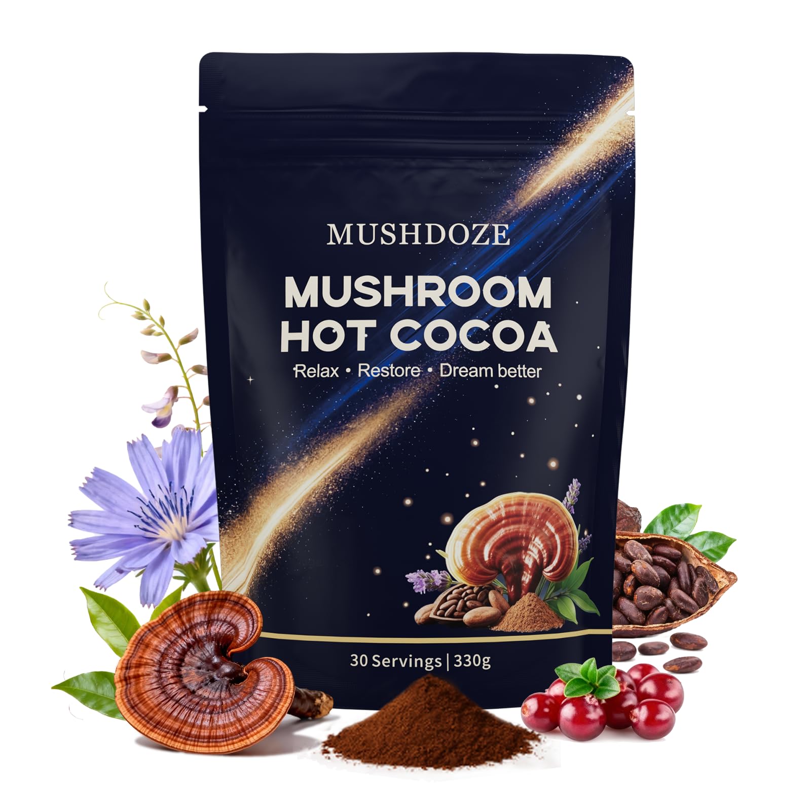 Mushdoze Mushroom Hot Cocoa Melatonin Sleep Support Powder, 11.6 oz