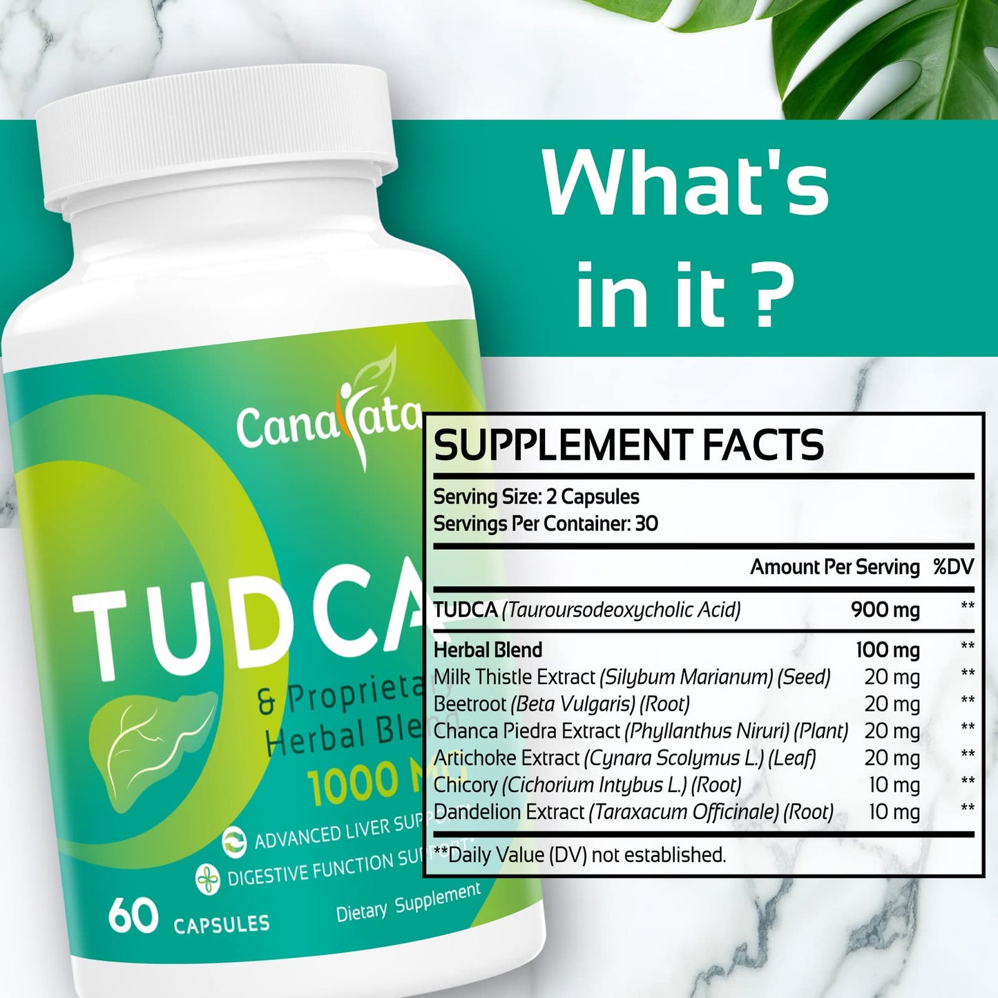 Canarata TUDCA Liver Support Supplements 1000mg, 60 Vegan Capsules
