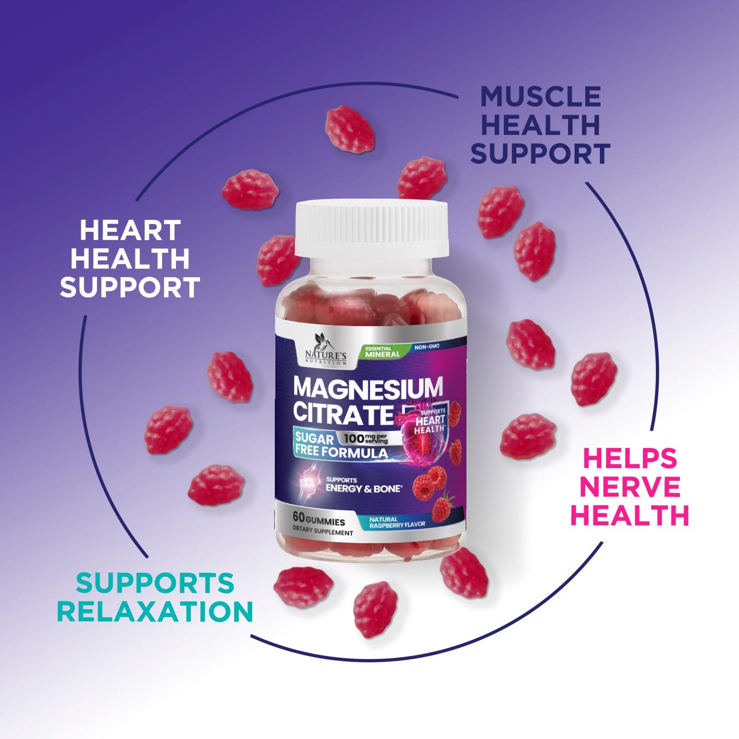 Nature's Nutrition Magnesium Citrate Gummies 60 Count