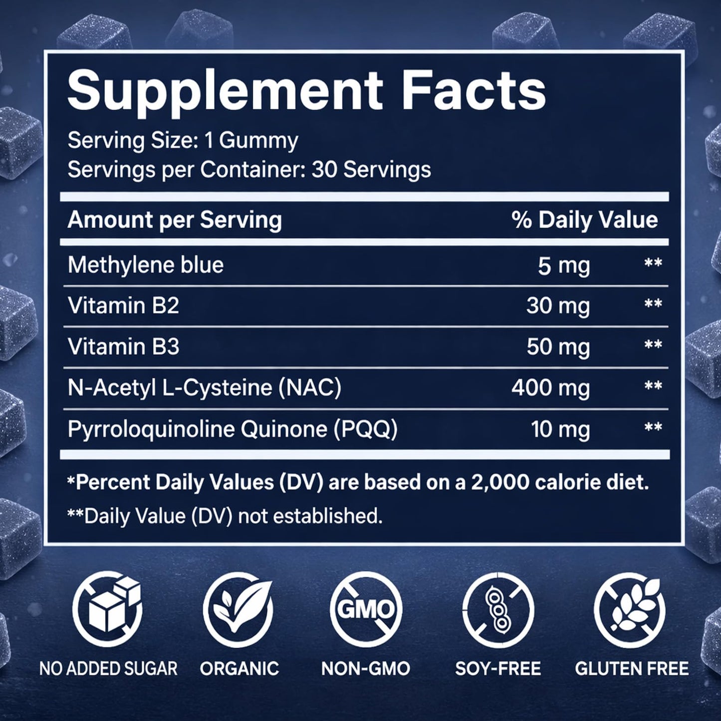 DXWXH Inditropic Methylene Blue Gummies, 5mg Methylene Blue per Gummy, 30 Gummies