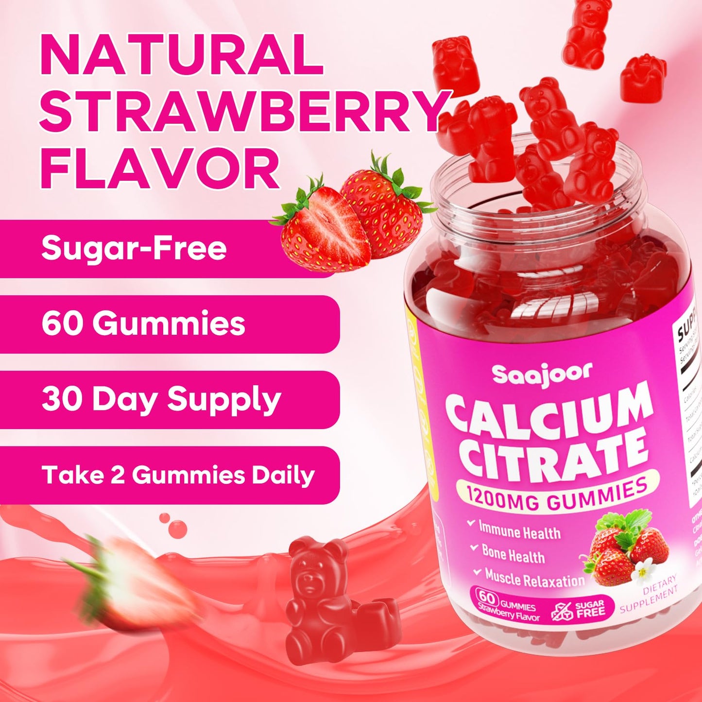 Saajoor Calcium Citrate Gummies 1200 mg Gummy 60 Count