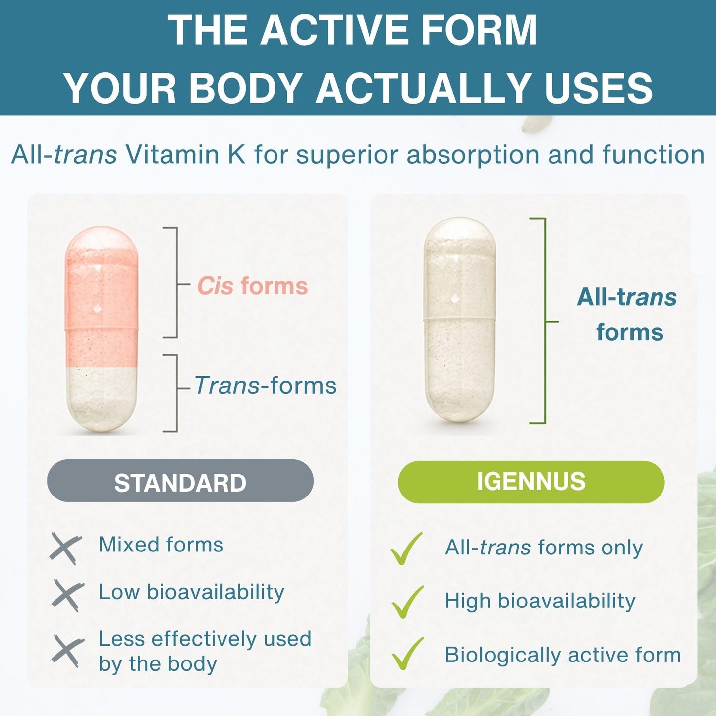 Igennus Healthcare Nutrition Full Spectrum Vitamin K Complex, K1 & K2 (MK-4 & MK-7) Capsules, 90 Count