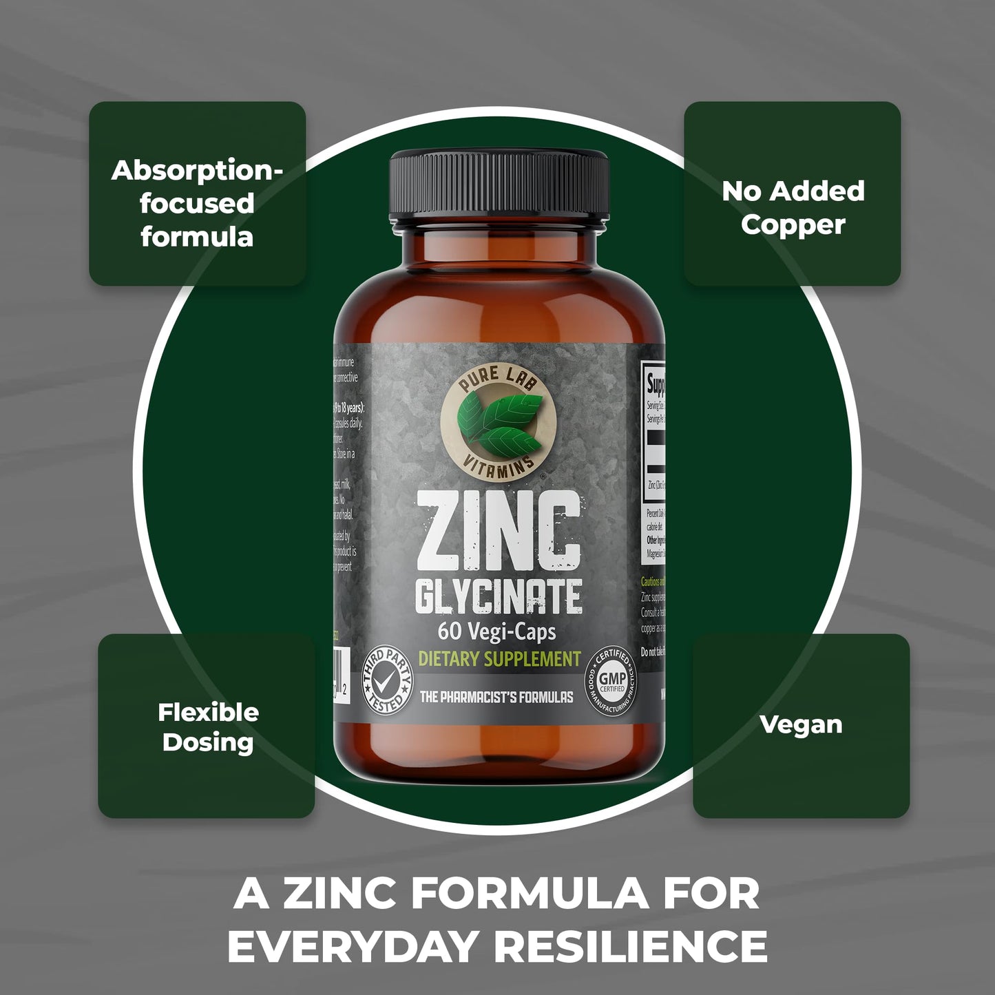 Pure Lab Vitamins Zinc Glycinate Capsule 60 Count
