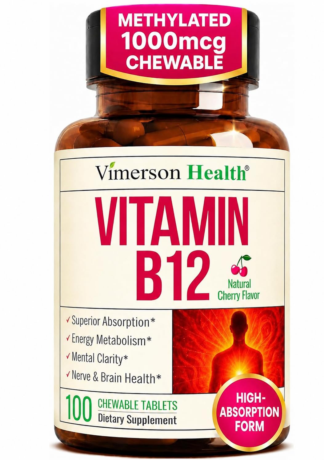 Vimerson Health Vitamin B12 1000 mcg Chewable Tablets, 100 Count