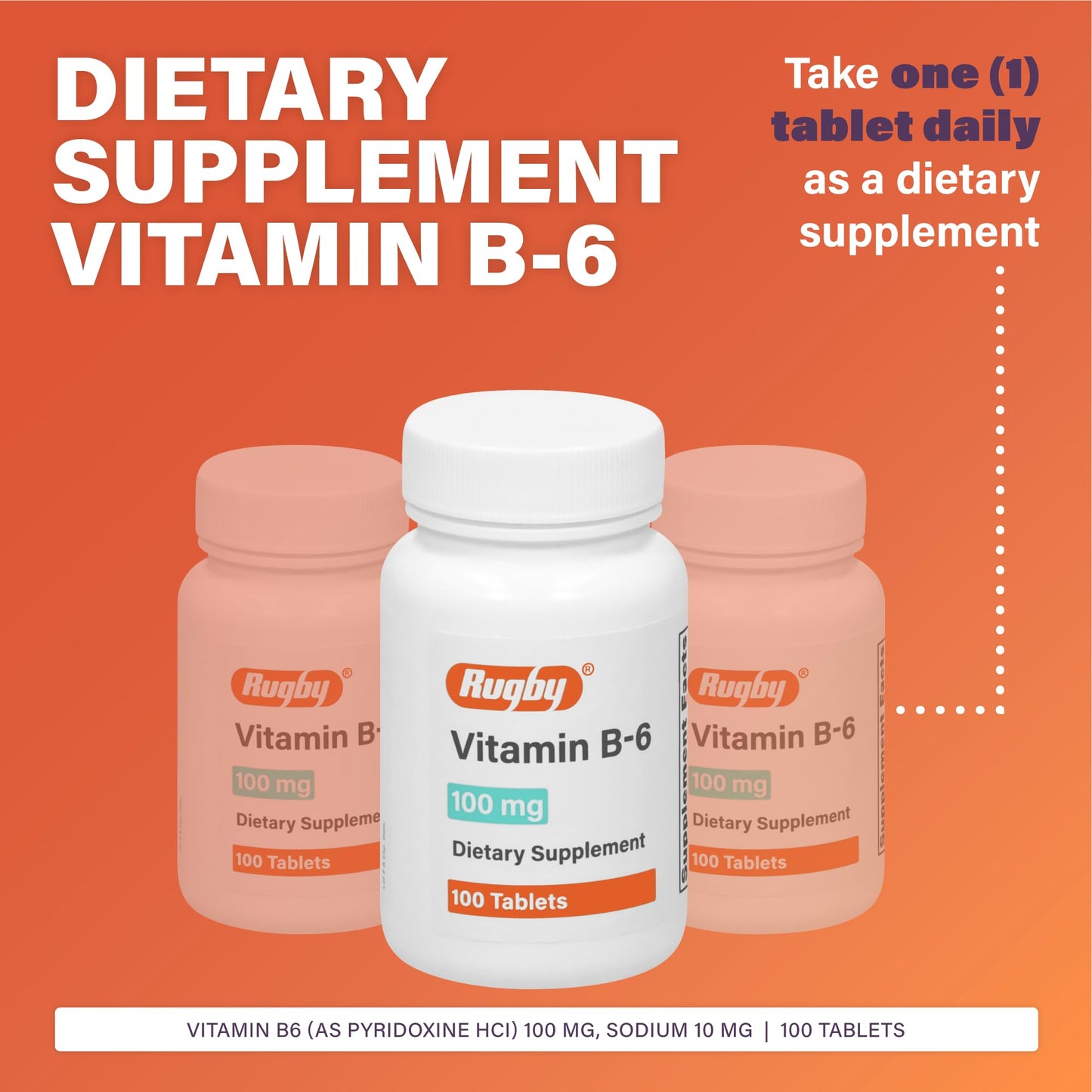 Rugby Laboratories Vitamin B-6 Tablets, 100 Tablets