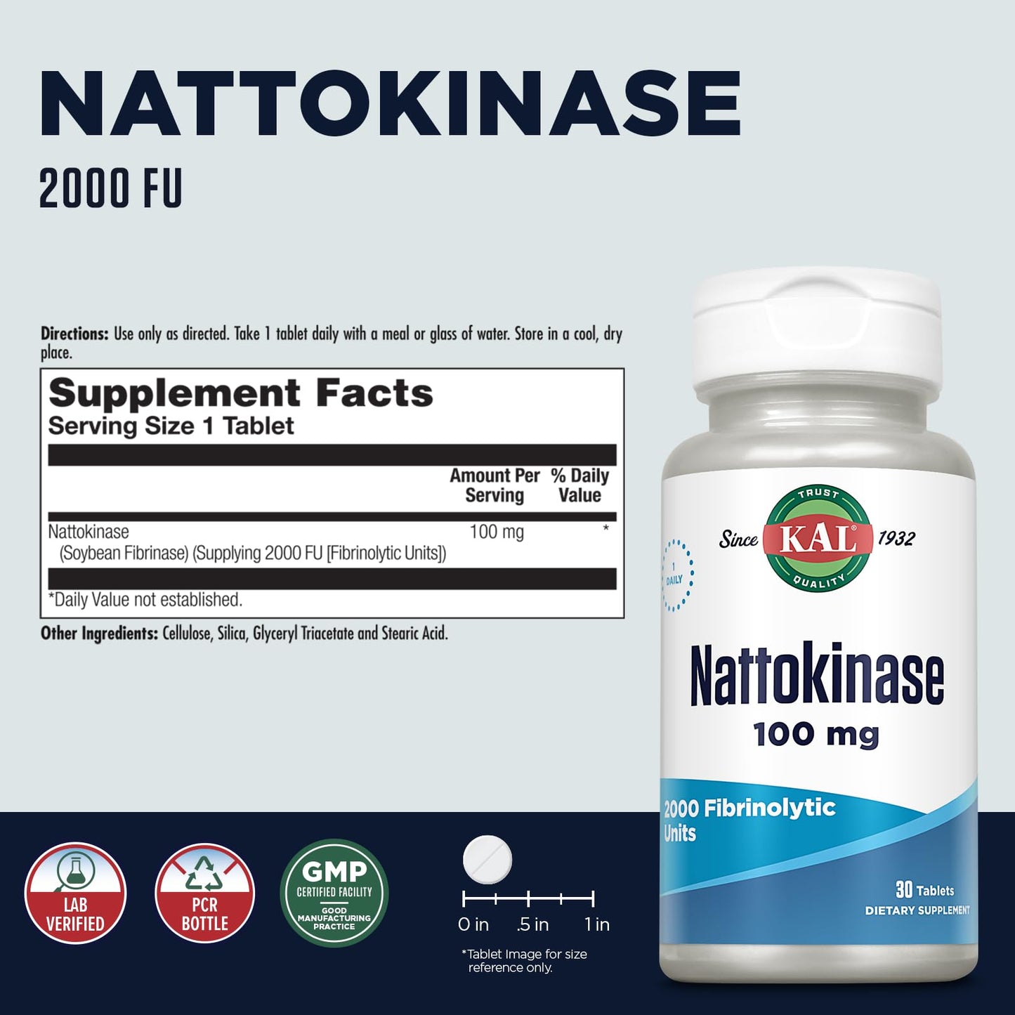 KAL Nattokinase 100 mg Tablets, 30 Count