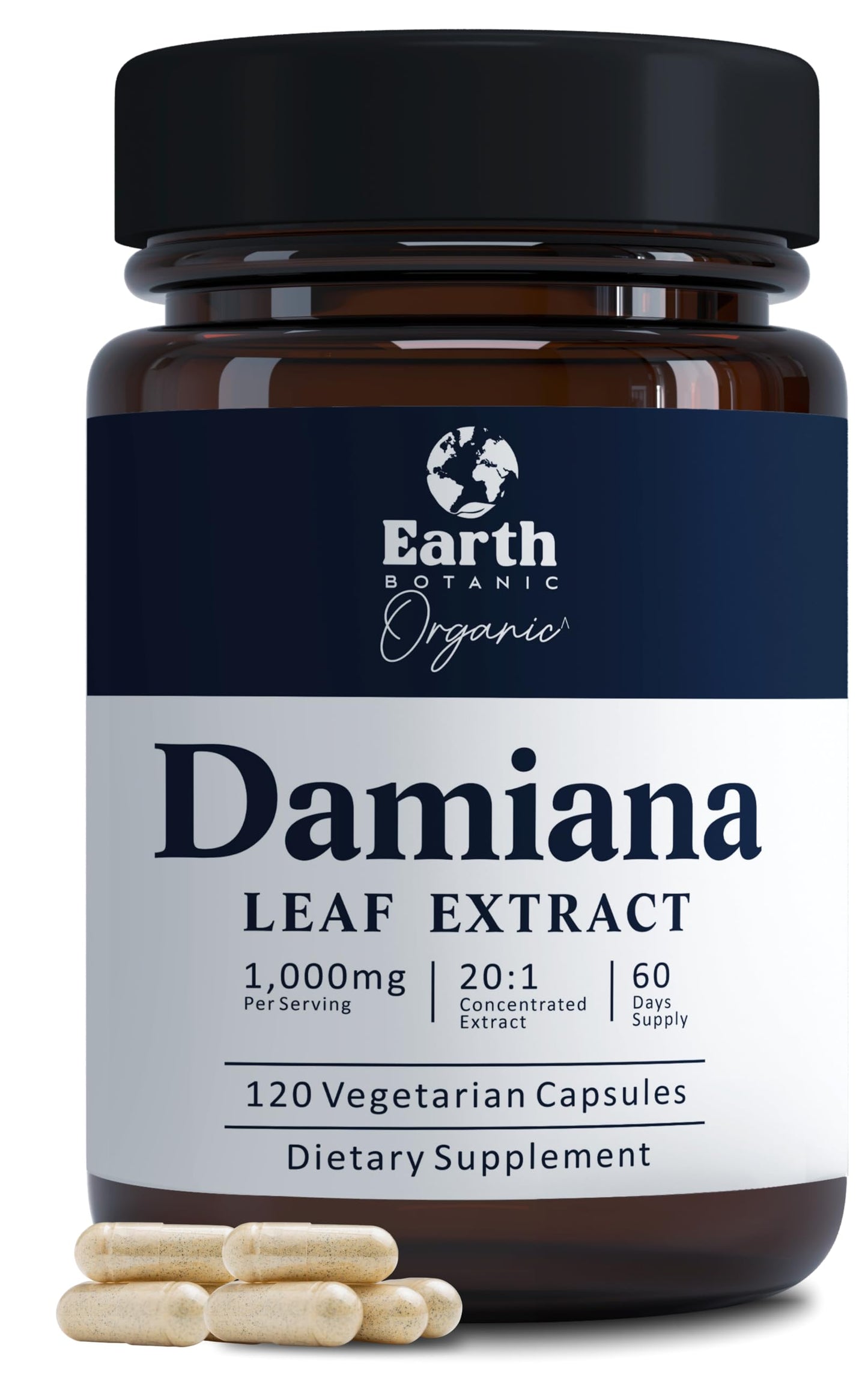 Earth BOTANIC Organic Damiana Capsules 1000 mg, 1 Count