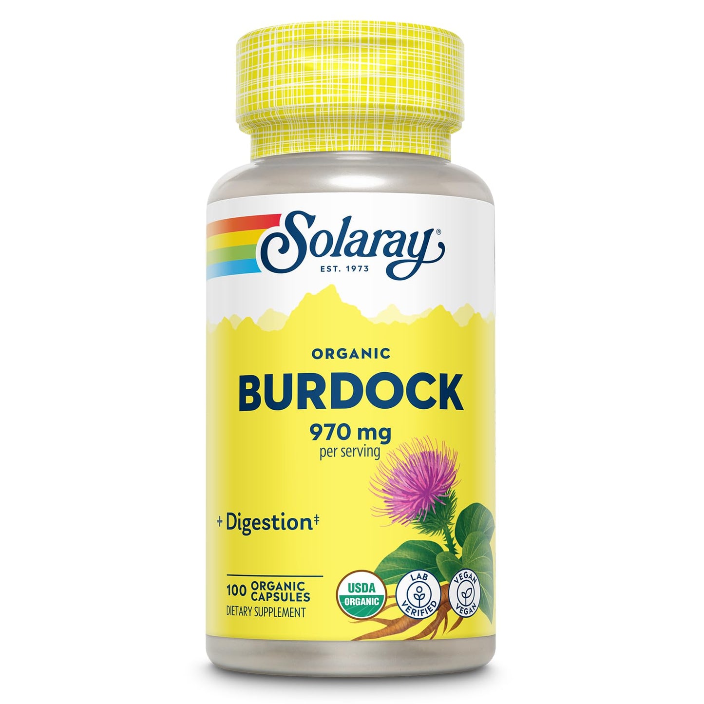 Solaray Organic Burdock Root 970 mg Veg Caps 100 Count
