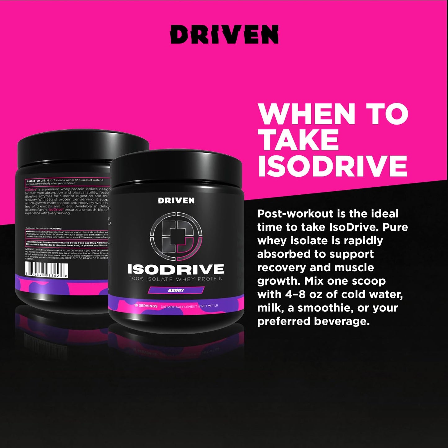 Driven Nutrition ISODRIVE Premium Whey Isolate Powder, 16 Servings