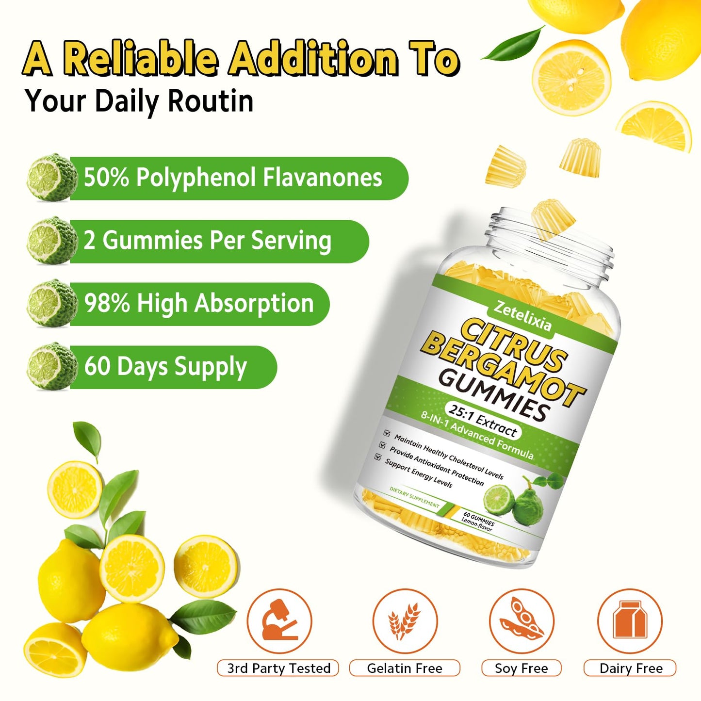 Zetelixia Citrus Bergamot Gummies 120 Count