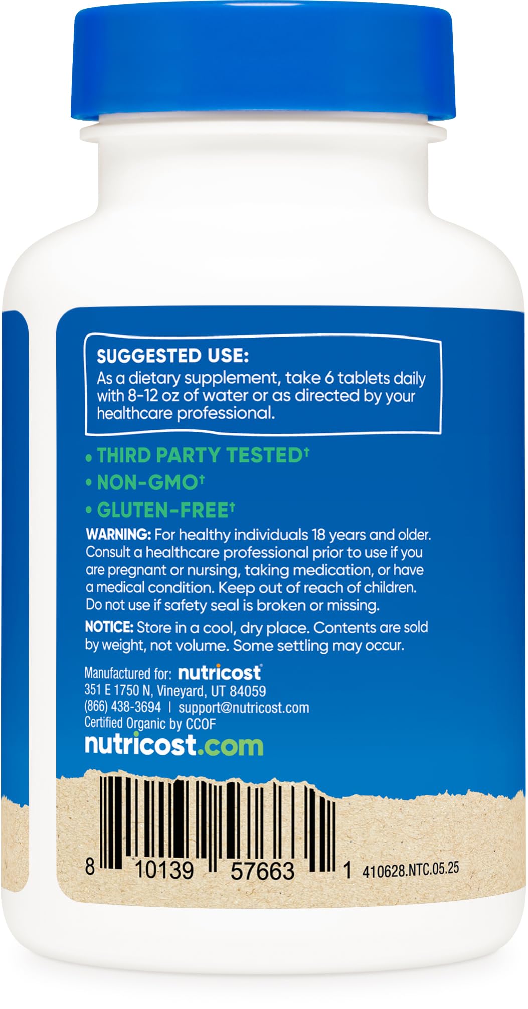 Nutricost Organic Spirulina + Chlorella 3000mg Tablets, 180 Count