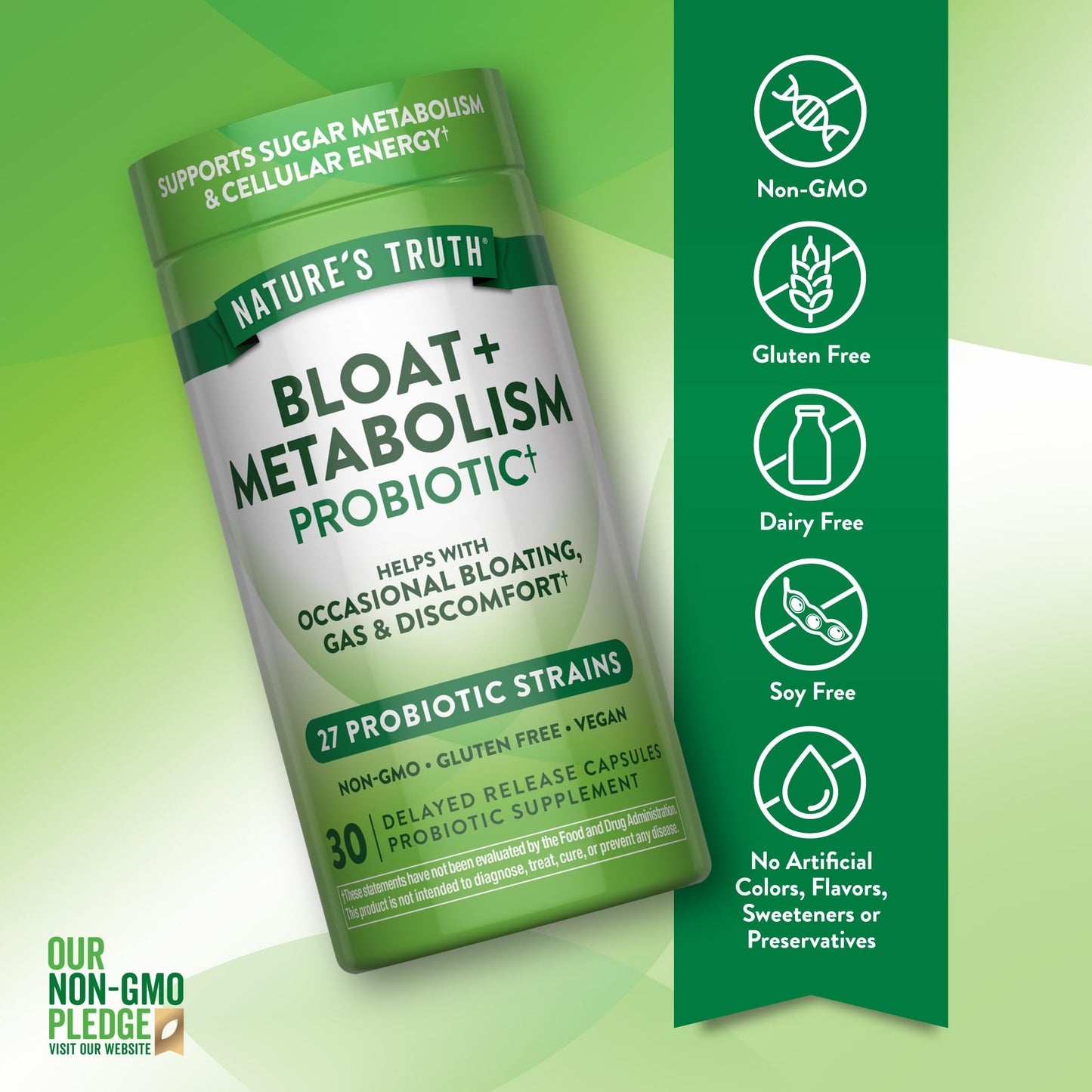 Nature's Truth Bloat & Metabolism Probiotic Capsules 30 Count