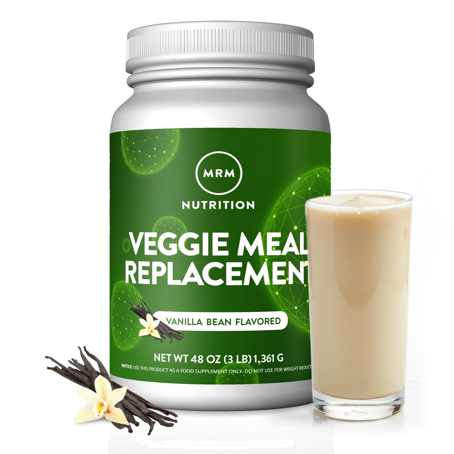 MRM Veggie Meal Replacement Protein Powder Vanilla Bean Flavored, 3 Pound