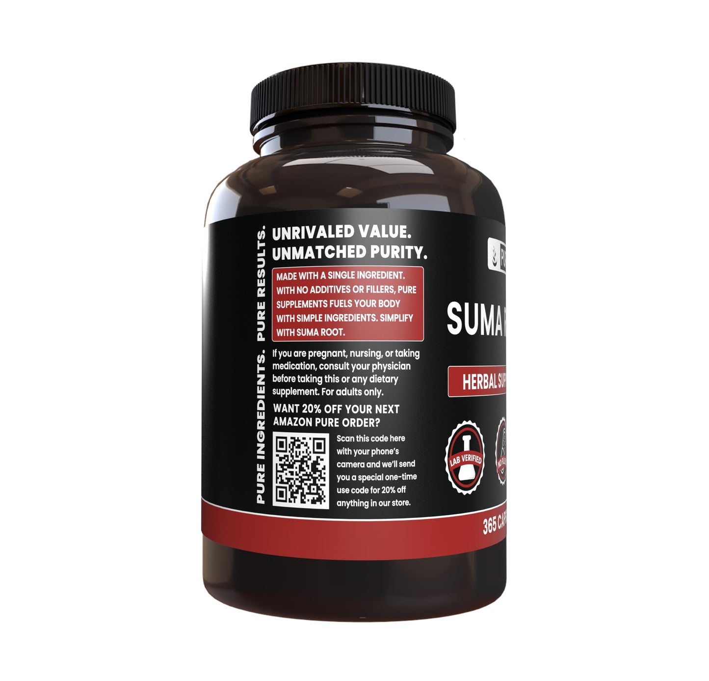 PURE ORIGINAL INGREDIENTS Suma Root Capsule, 365 Count