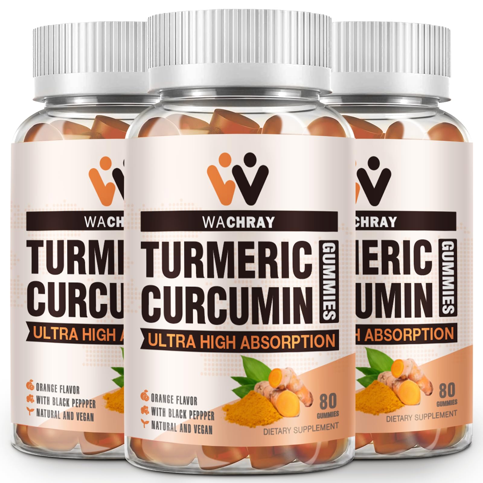 WACHRAY Turmeric Curcumin Gummies with Ginger & Black Pepper Extract 240 Count