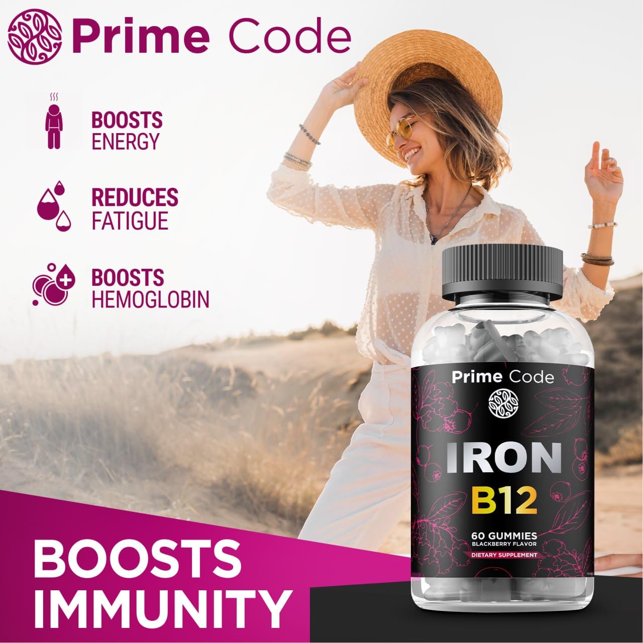 Prime Code Vitamin B12 Gummies with Iron Gummy, 60 Count