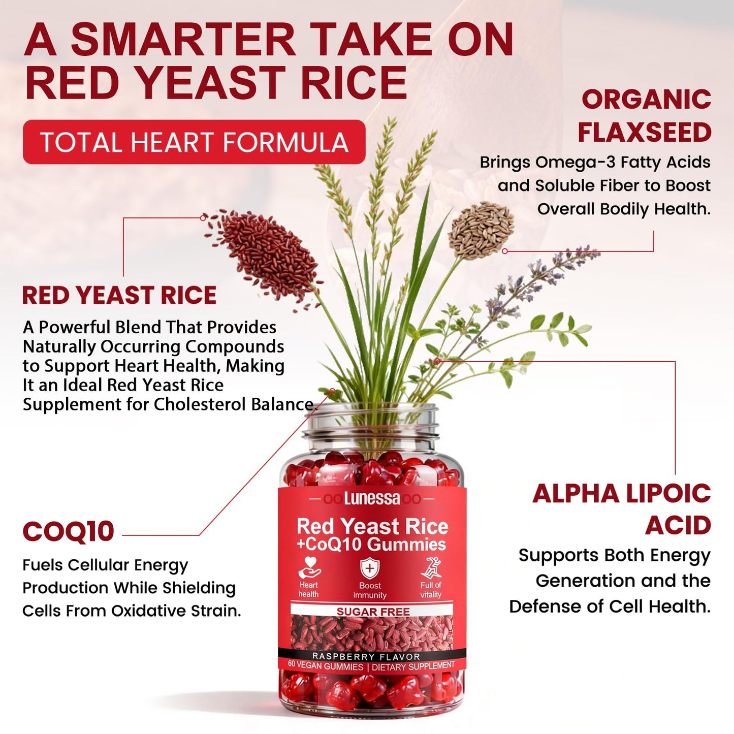 Plaxssuss Lunessa Red Yeast Rice and CoQ10 Gummies, 60 Count