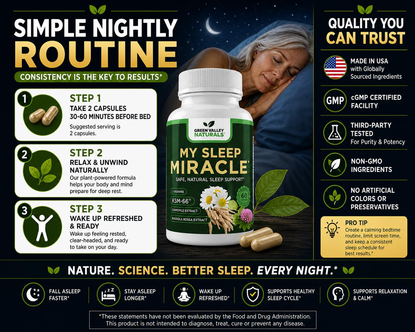 GREEN VALLEY NATURALS My Sleep Miracle Vegan Sleep Support Supplement 60 Capsules