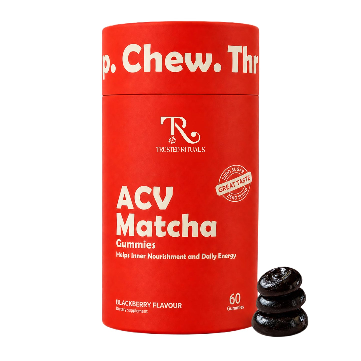 Trusted Rituals ACV Matcha Gummies – Max Strength 1000mg ACV with Matcha, Ashwagandha, Prebiotic Fiber & Vitamins B6/B12 – Gut, Mind, Metabolism & Digestion Support – Vegan, No Added Sugar, 60 Gummies