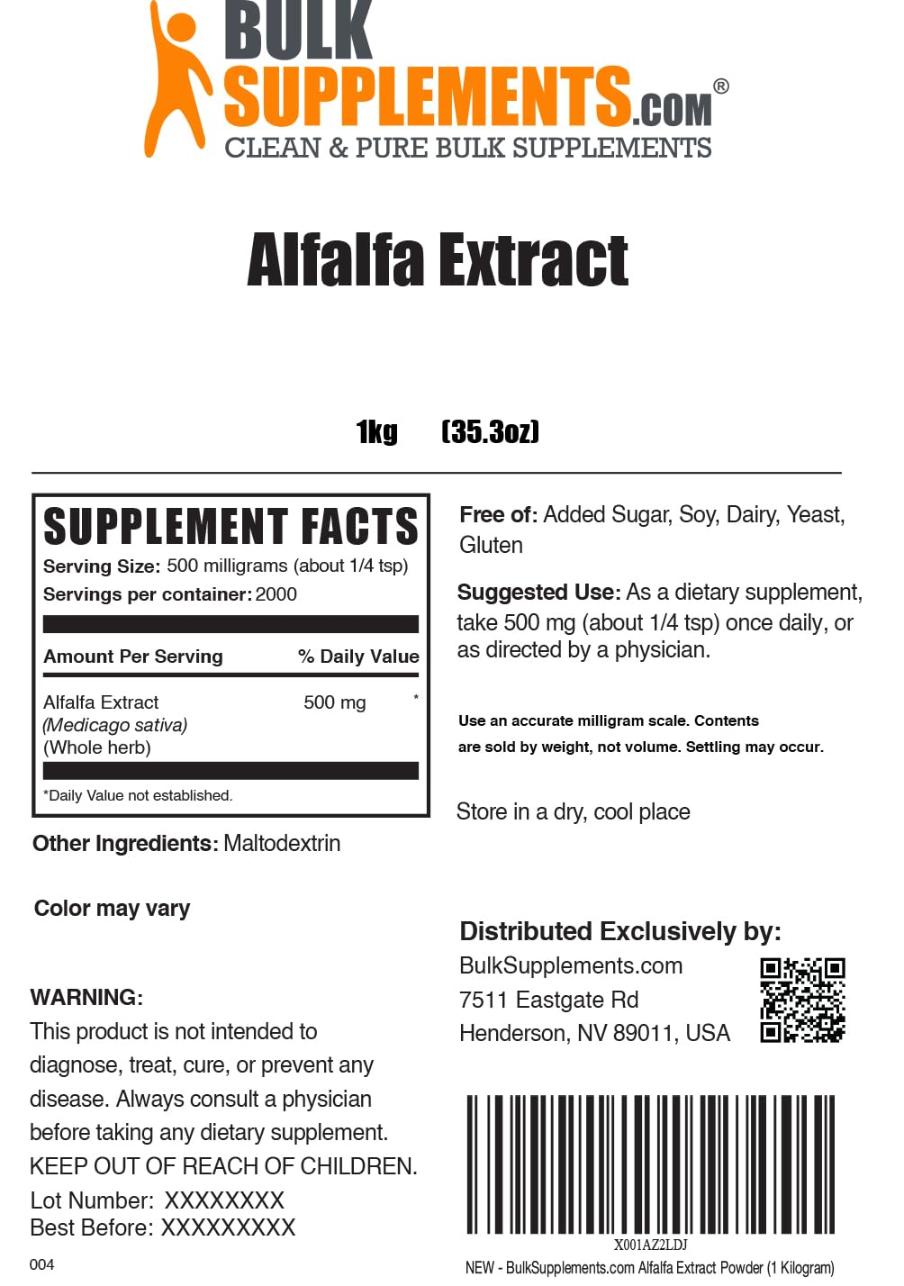 BulkSupplements Alfalfa Extract Powder 35.27 Ounce