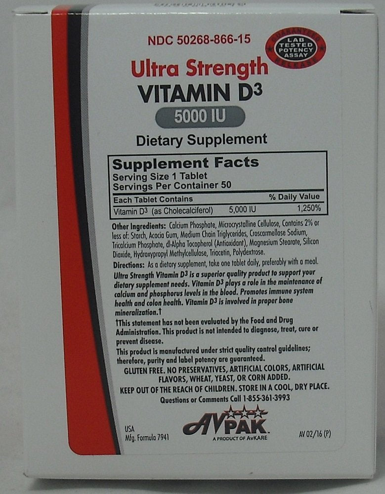 Medisca Avpak Vitamin D3 Tablets 50 Count
