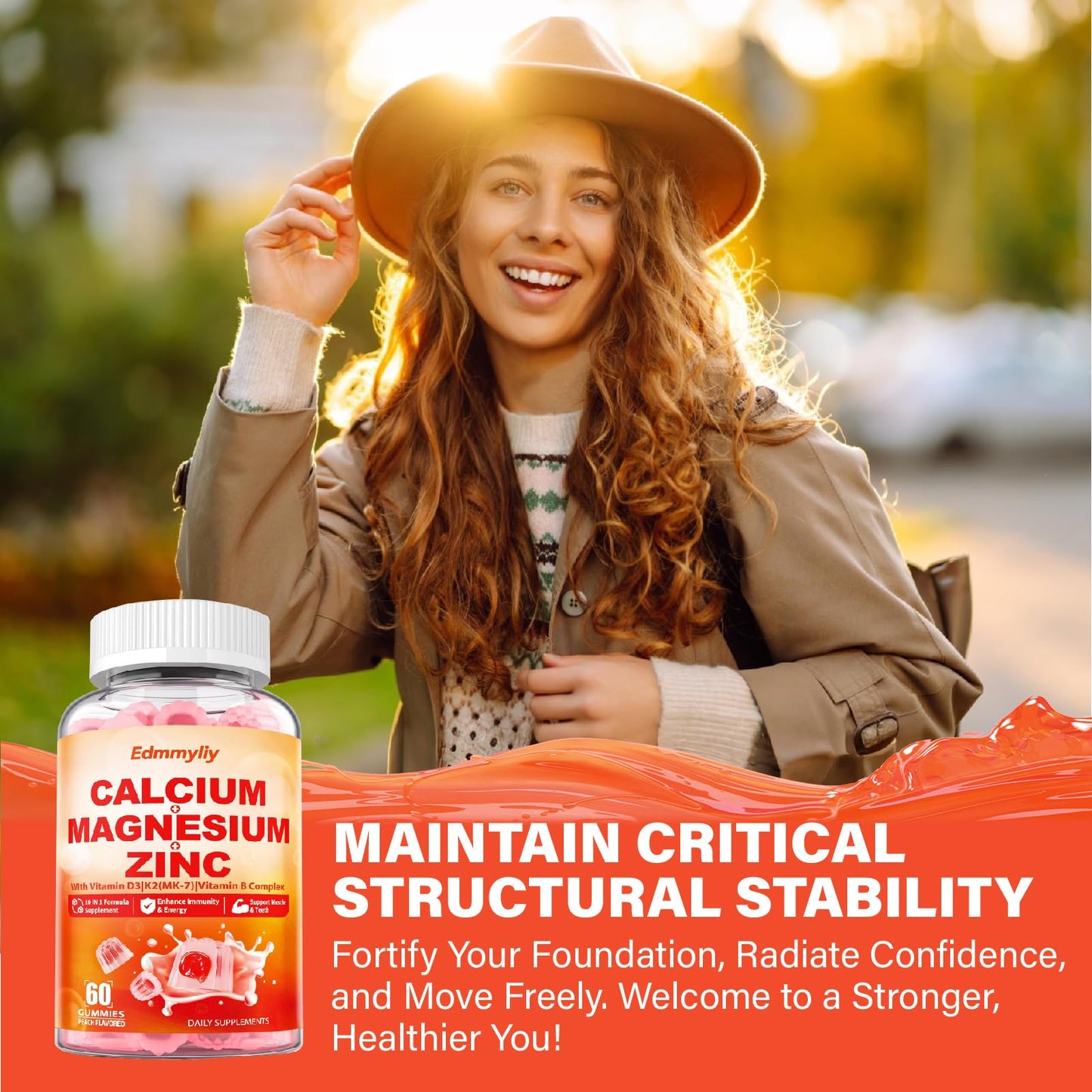 Edmmyliy Calcium Magnesium Zinc Supplement Gummies with Vitamin D3 K2 & B Complex, 120 Gummies