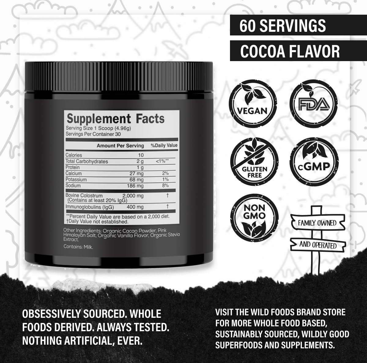 Wild Foods Cocotropic Organic Mushroom Cacao Mix & Colostrum Powder Bundle, Powder, 9