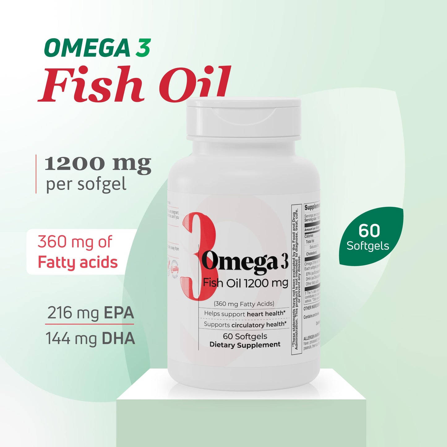 Nutra Nutrition Fish Oil 1200 mg Heart Circulatory Support Softgels, 60 Count