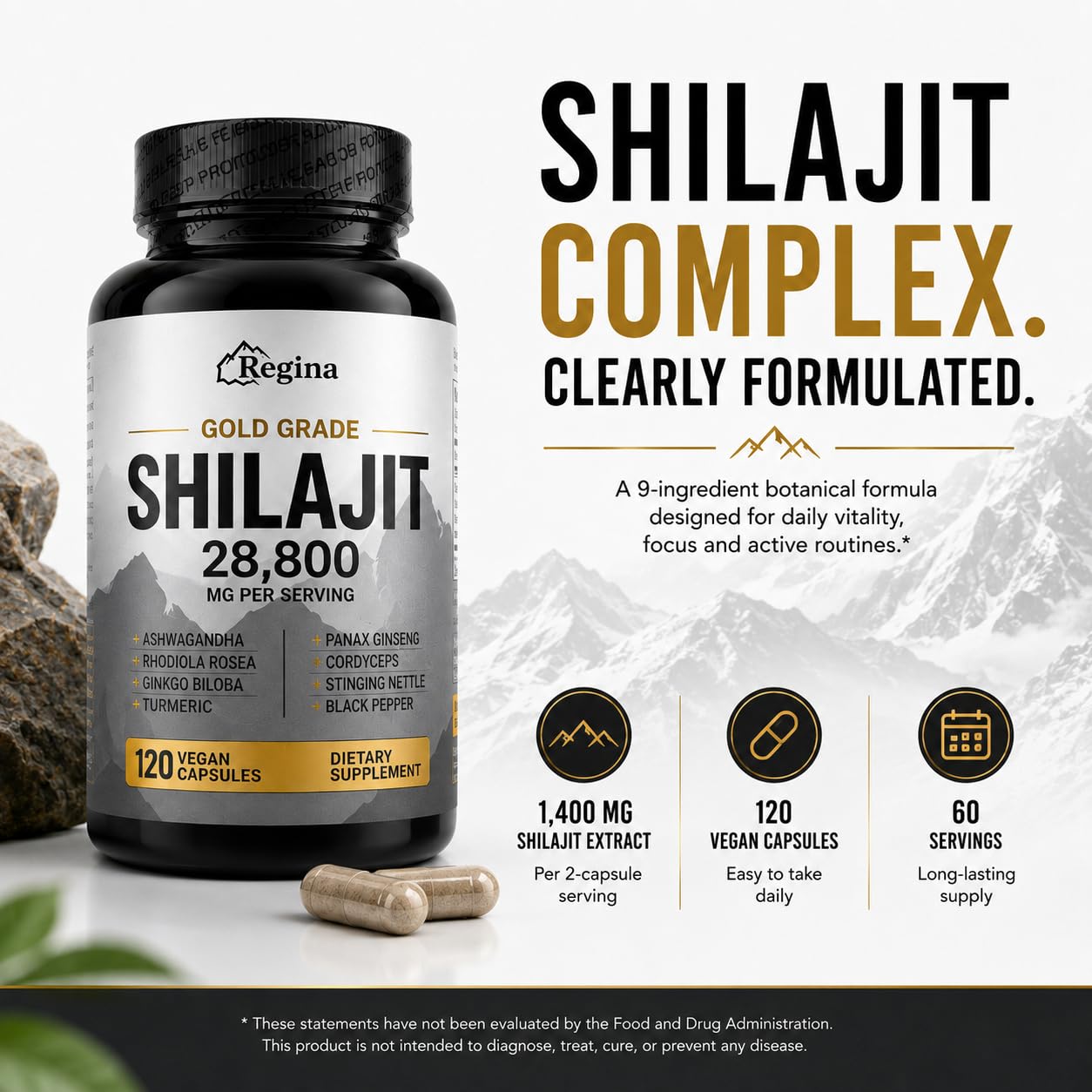 Chuloguay Shilajit Complex Capsules with Ashwagandha, Rhodiola & Ginseng, 120 Capsules