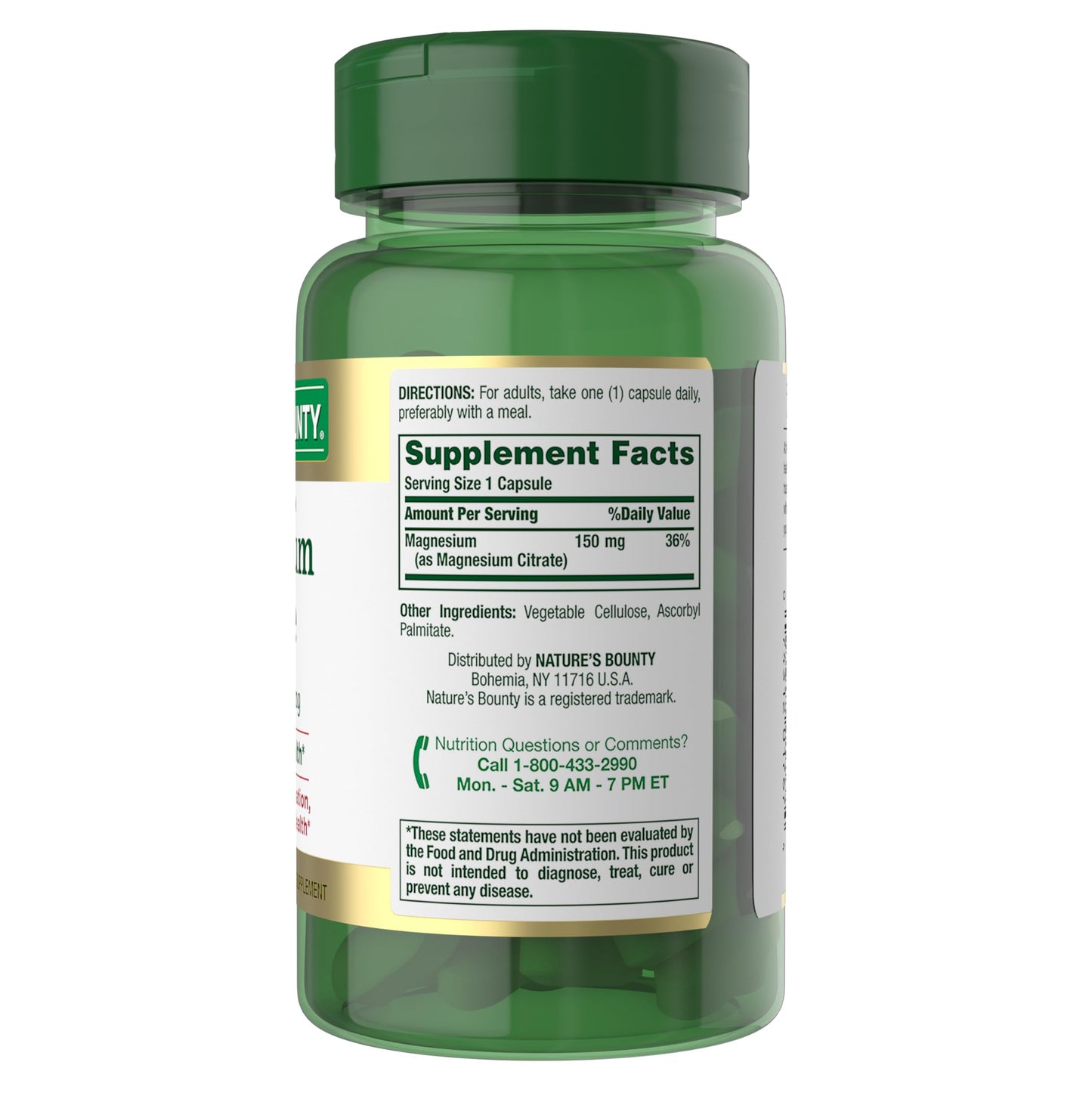 Nature's Bounty Magnesium Citrate High Absorption Magnesium Supplement 150 mg Capsule 180 Count