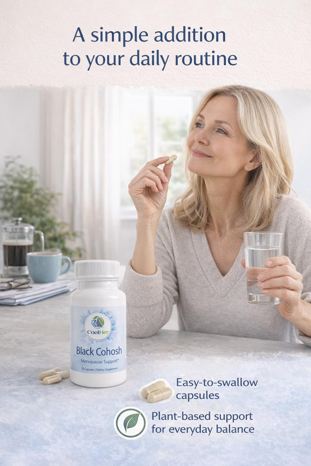 CoolHer Menopause Support for Women – Hot Flash & Night Sweat Relief – Black Cohosh Supplement – Non-GMO, Gluten-Free, 30 Capsules
