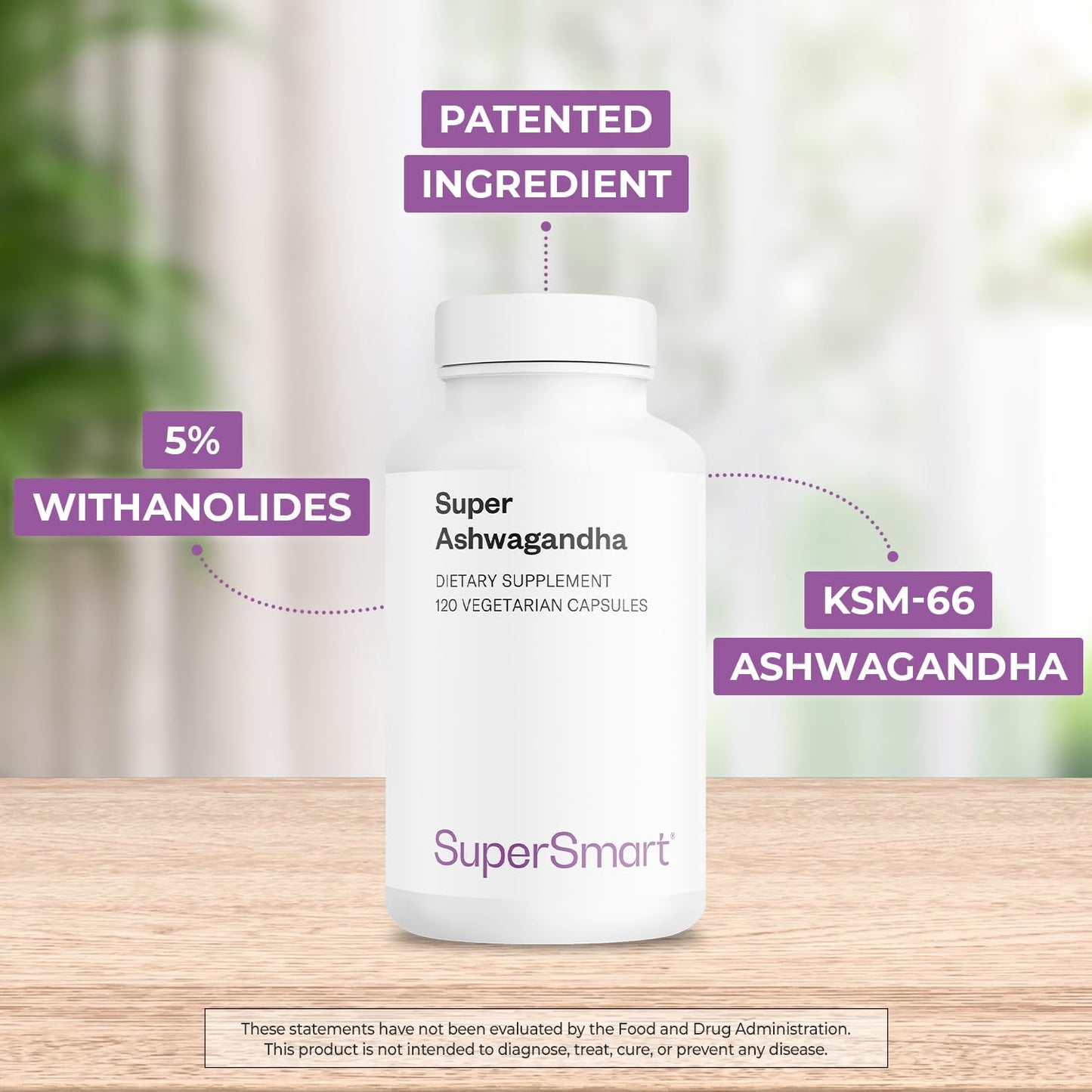 Supersmart Super Ashwagandha 600mg KSM-66 High Potency 5% Withanolides Capsules, 120 Count